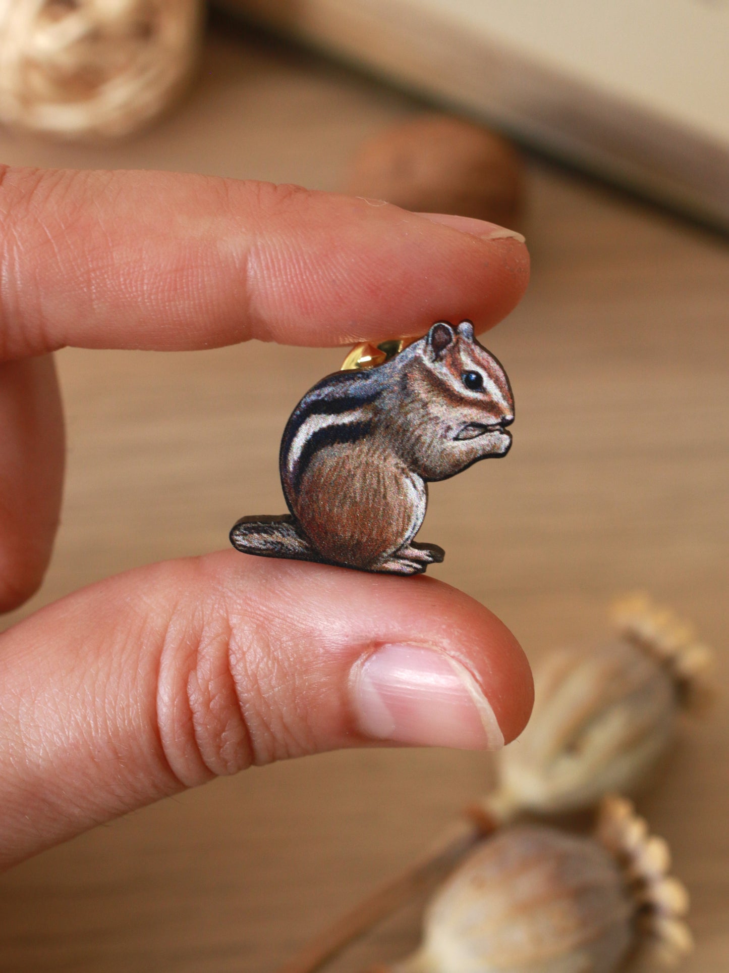 Chipmunk pin - Wooden pin