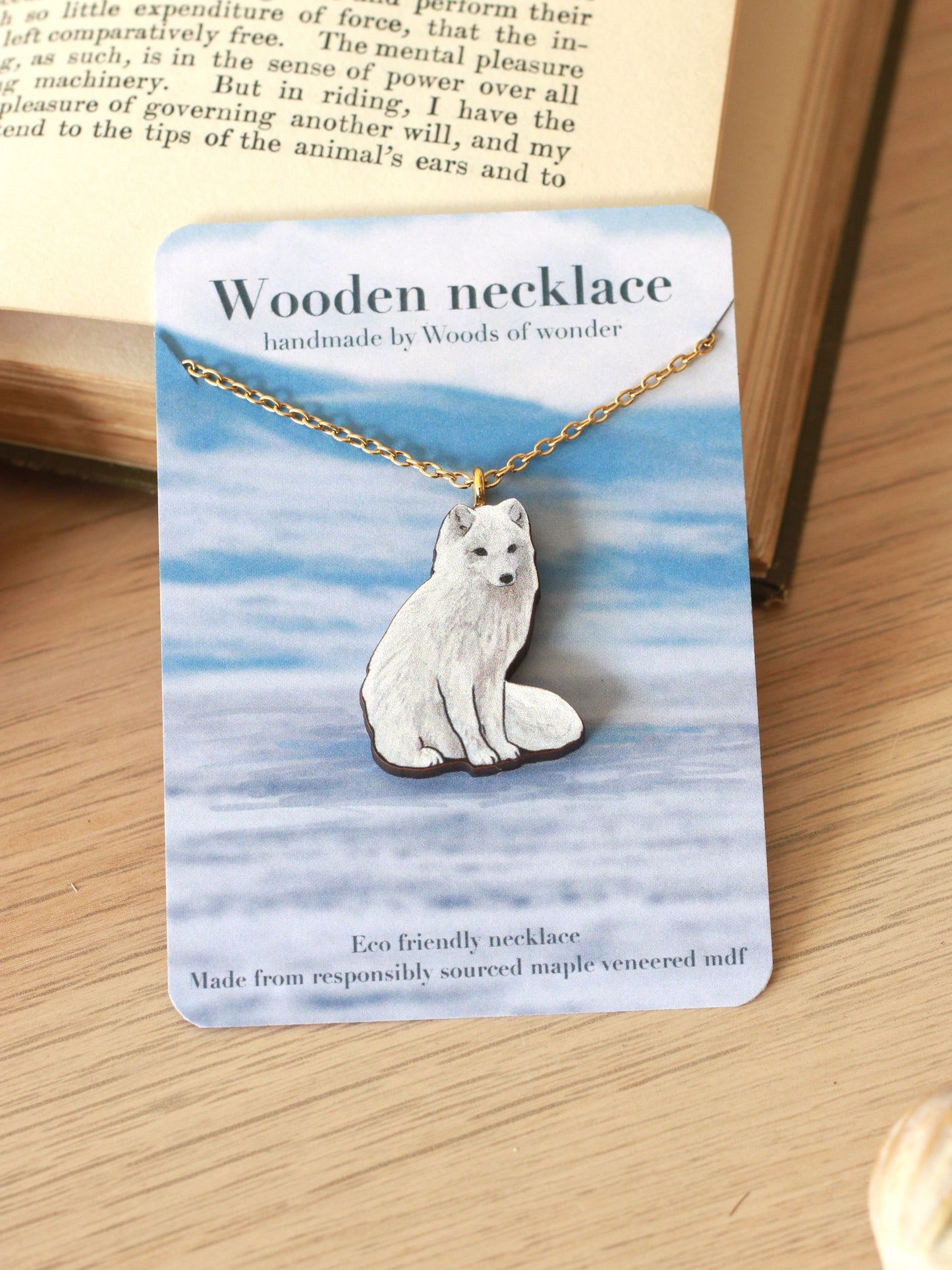 Arctic fox necklace - white fox cub pendant