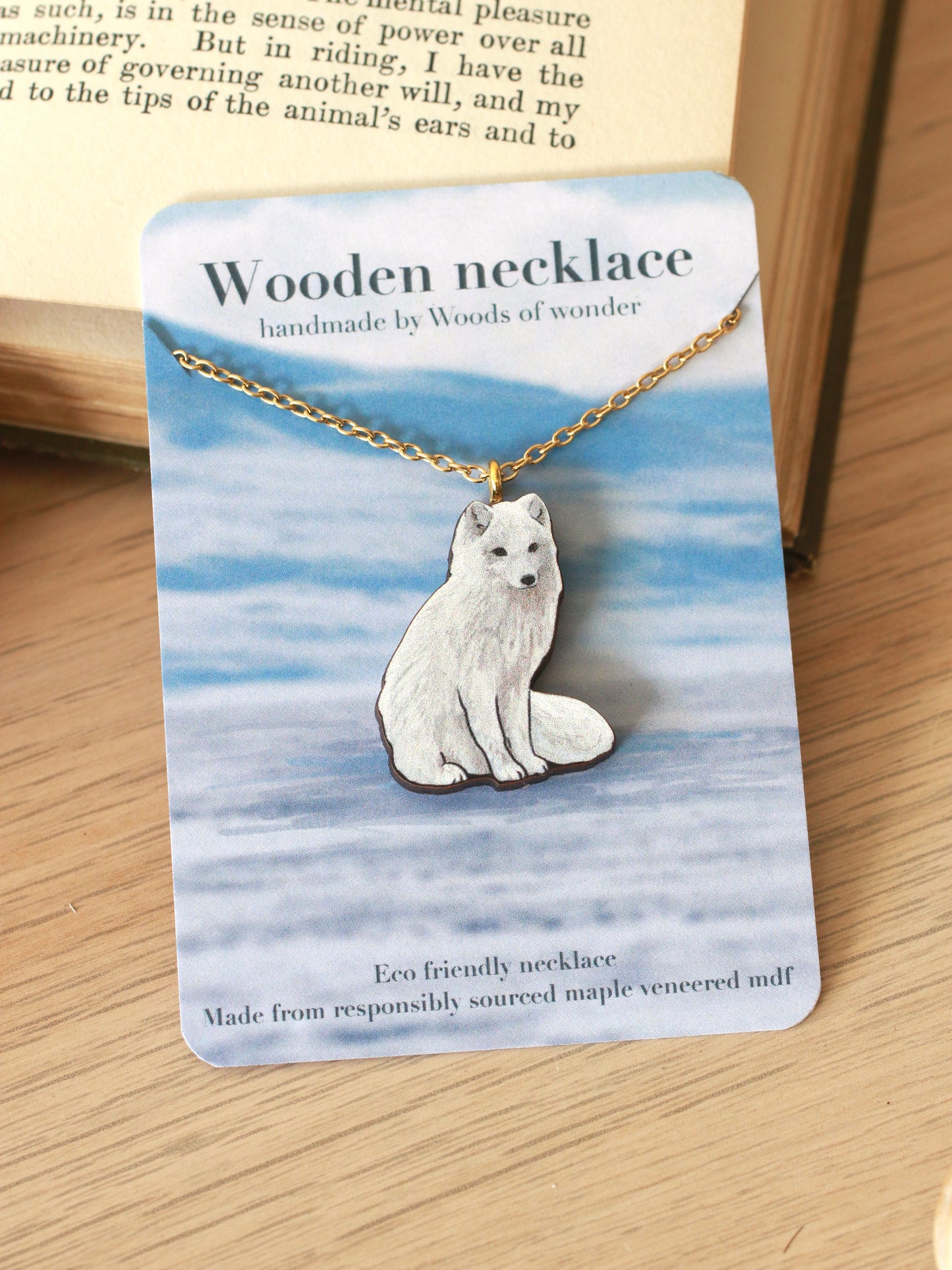 Arctic fox necklace - white fox cub pendant