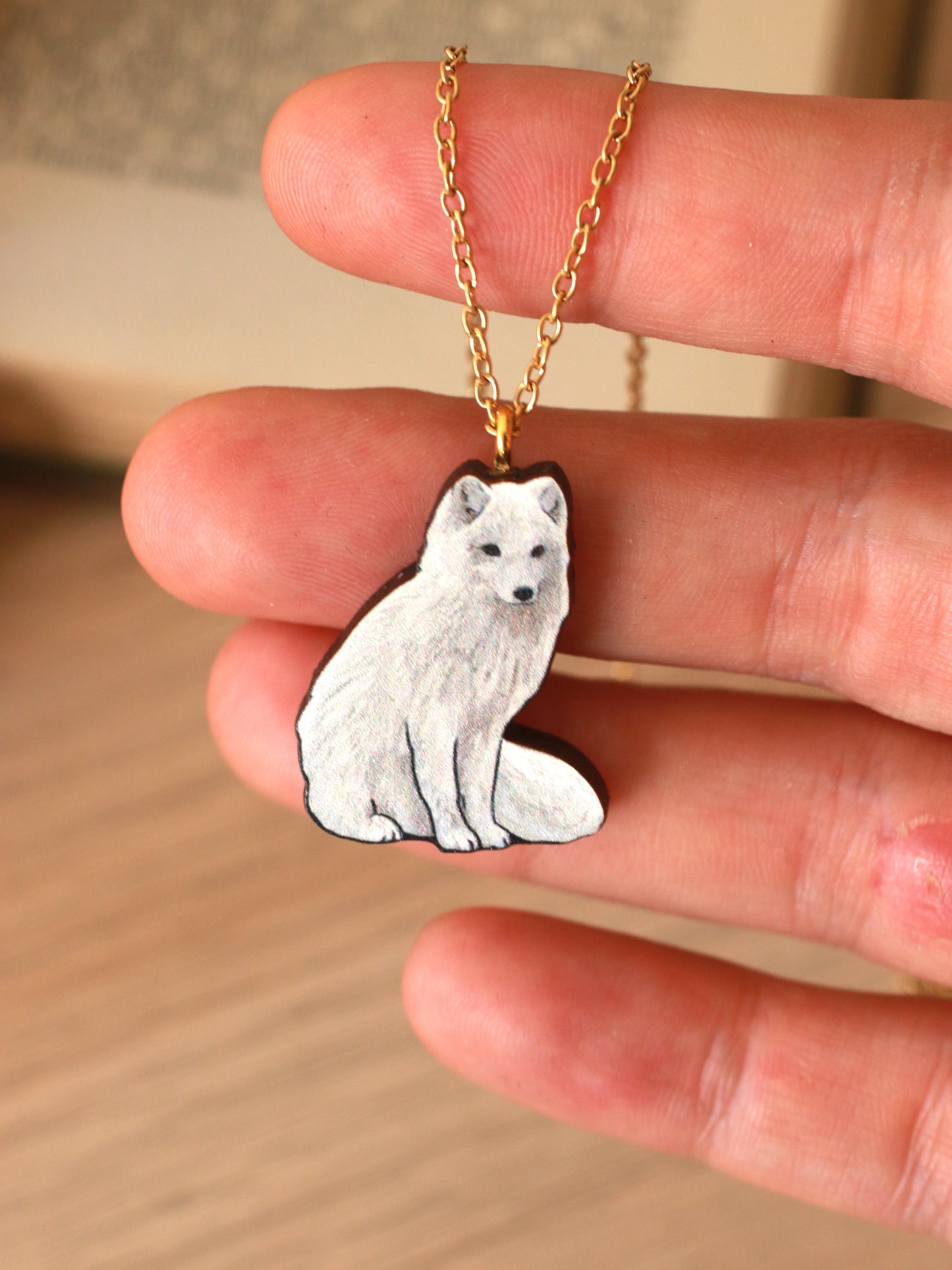 Arctic fox necklace - white fox cub pendant