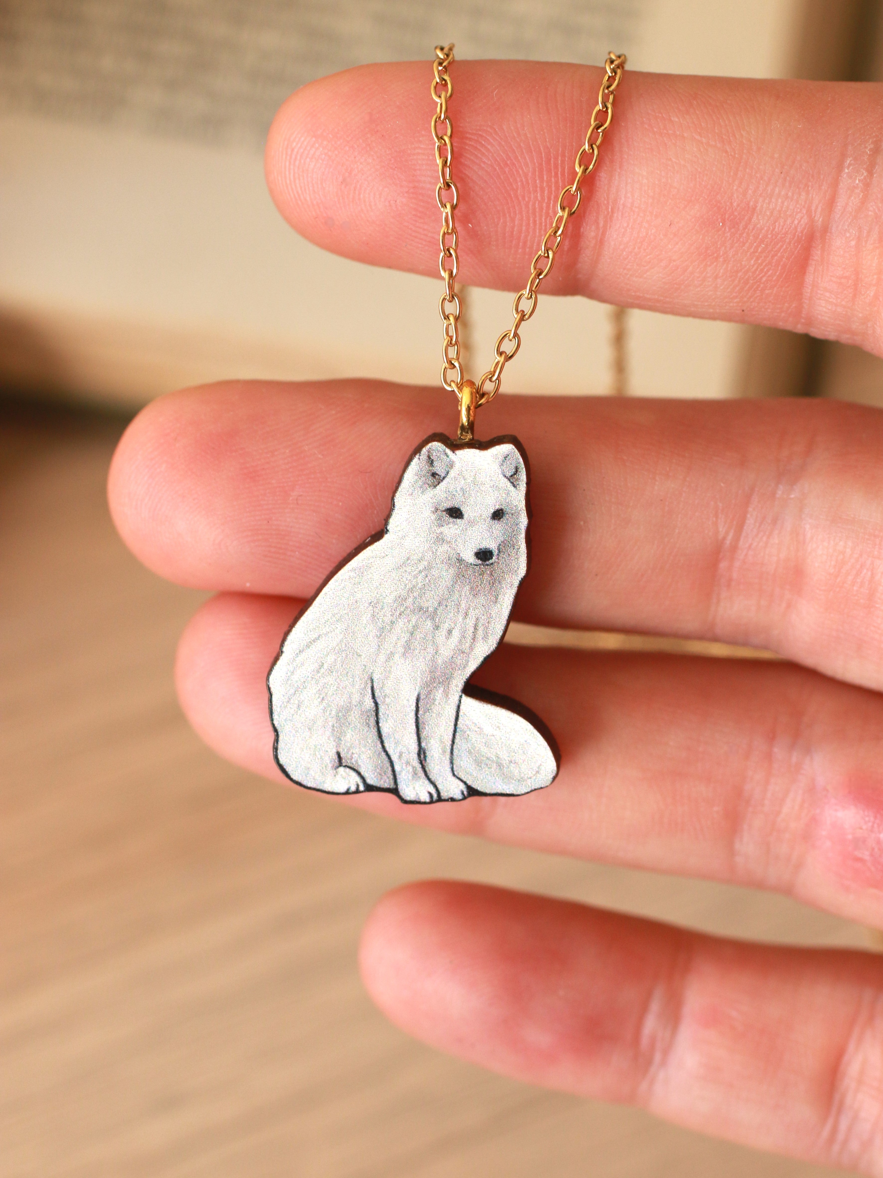 Arctic fox necklace - white fox cub pendant – Woods of wonder