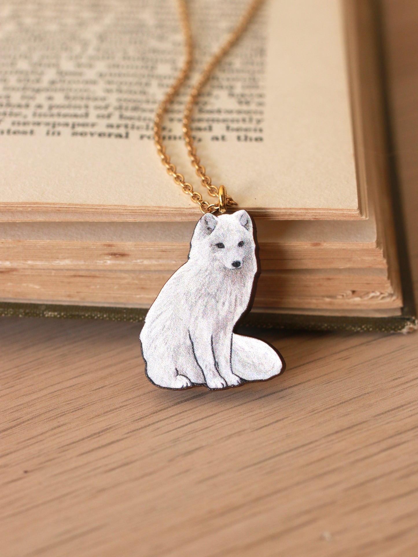 Arctic fox necklace - white fox cub pendant