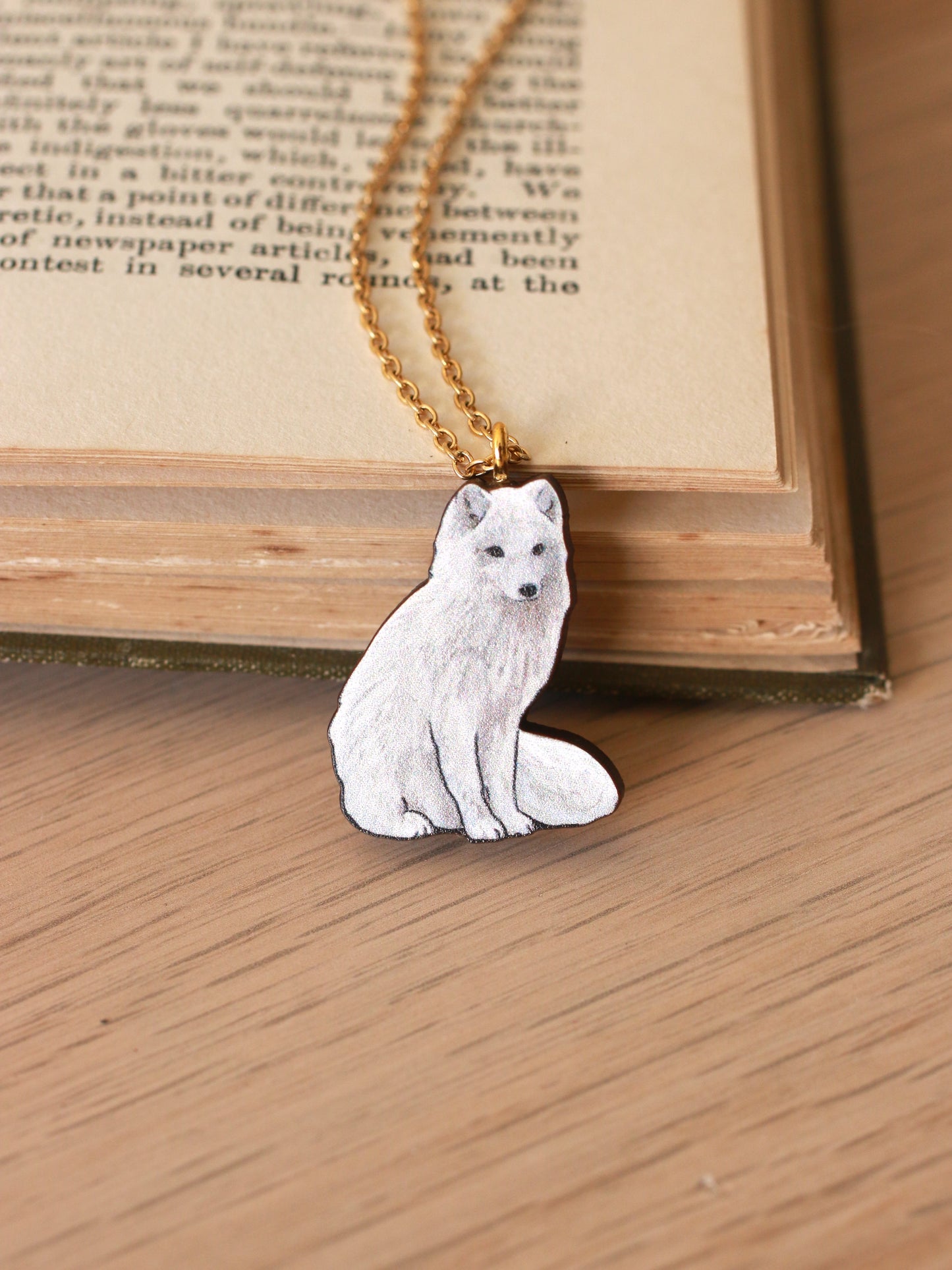 Arctic fox necklace - white fox cub pendant