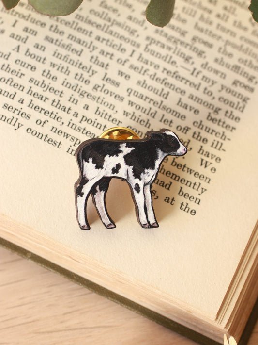 Cow pin - Wooden baby cow brooch