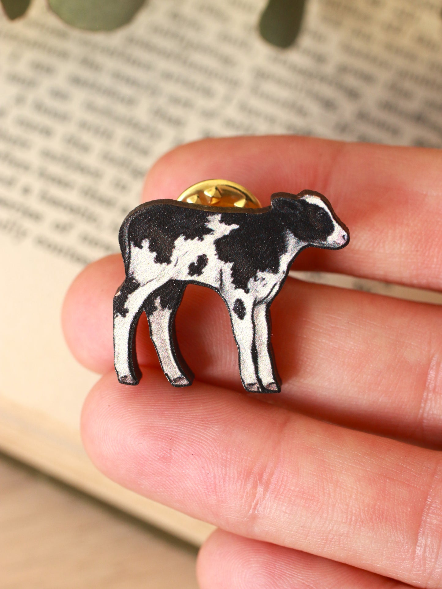 Cow pin - Wooden baby cow brooch