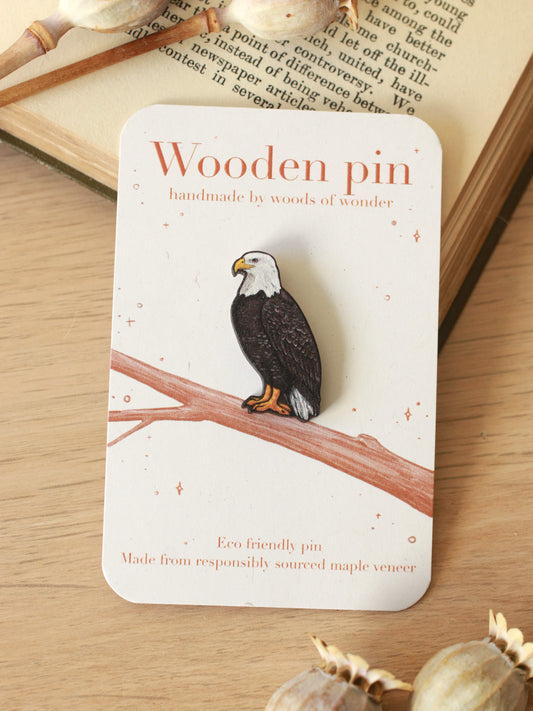 Bald eagle pin - wooden bald eagle brooch