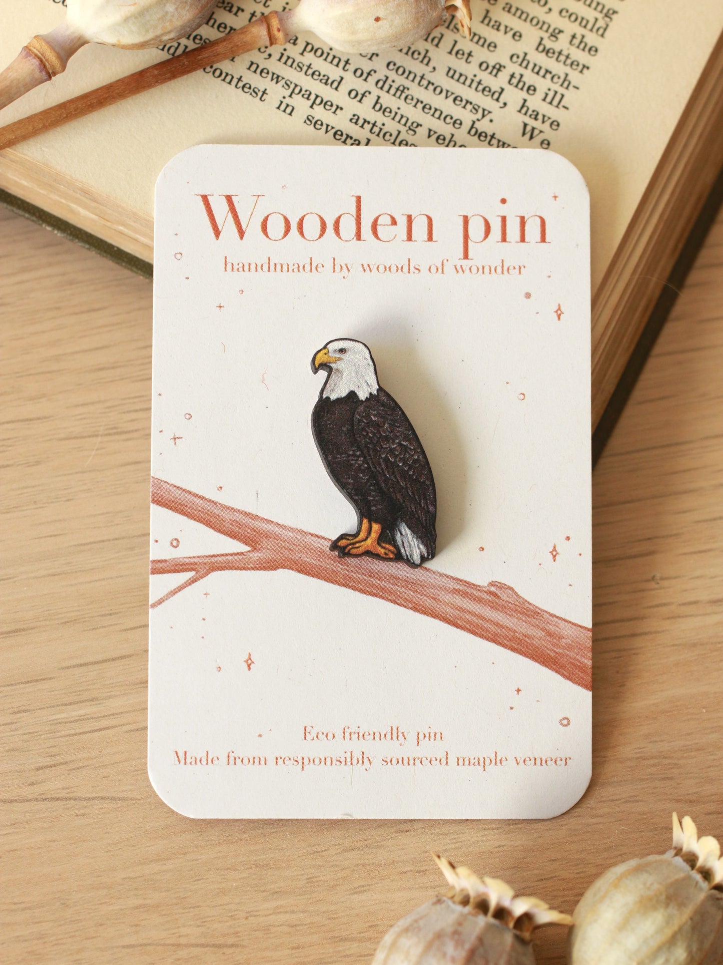 Bald eagle pin - wooden bald eagle brooch