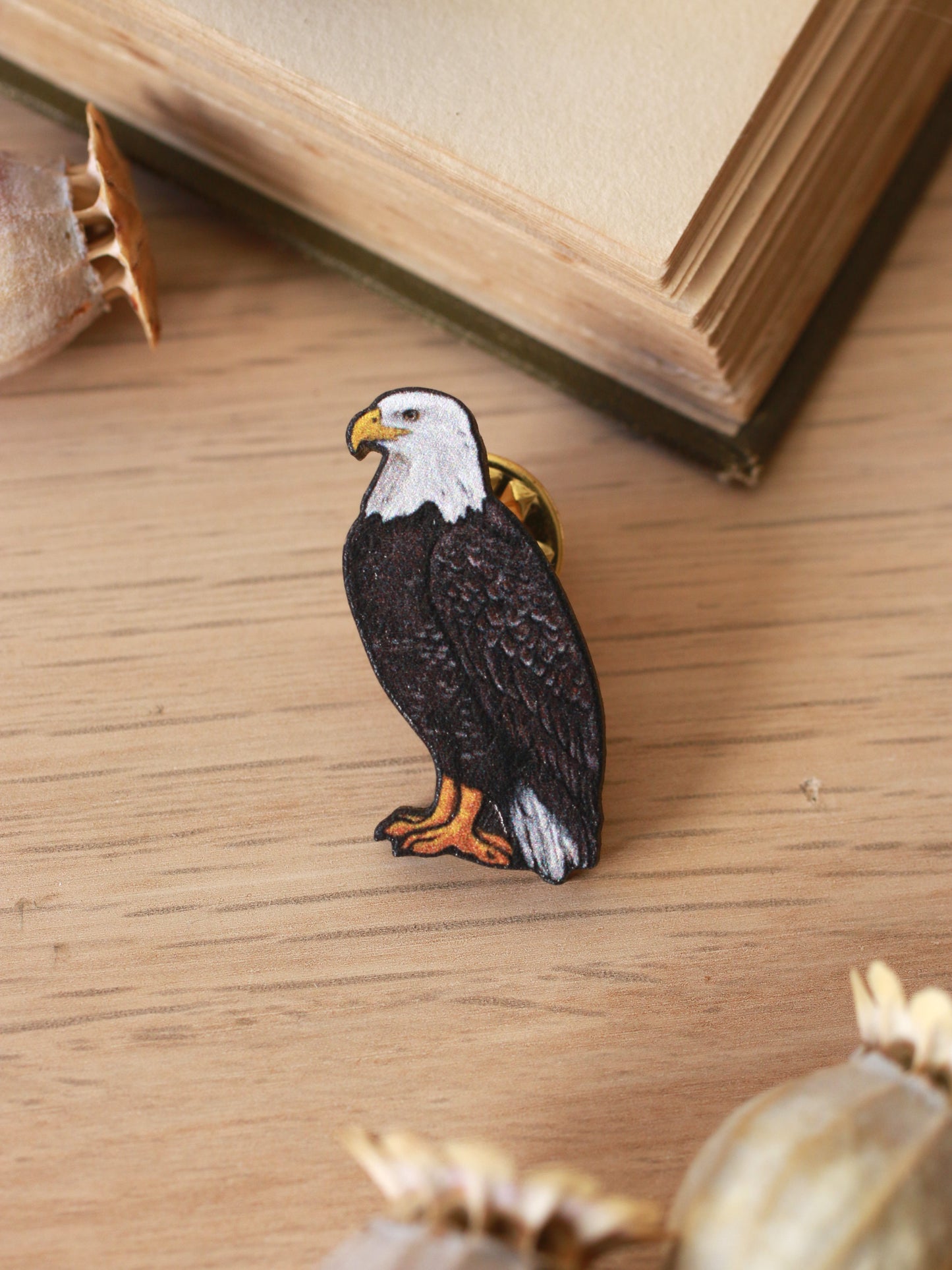 Bald eagle pin - wooden bald eagle brooch