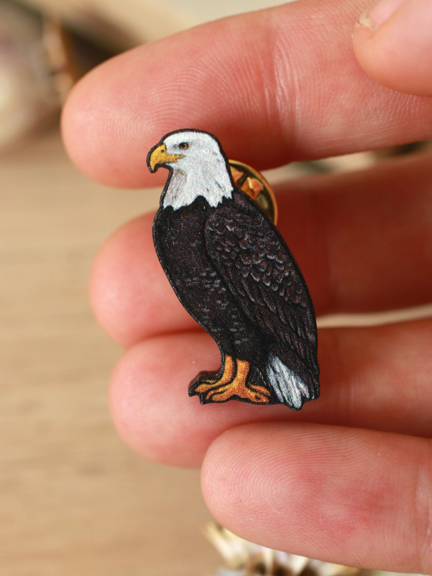 Bald eagle pin - wooden bald eagle brooch