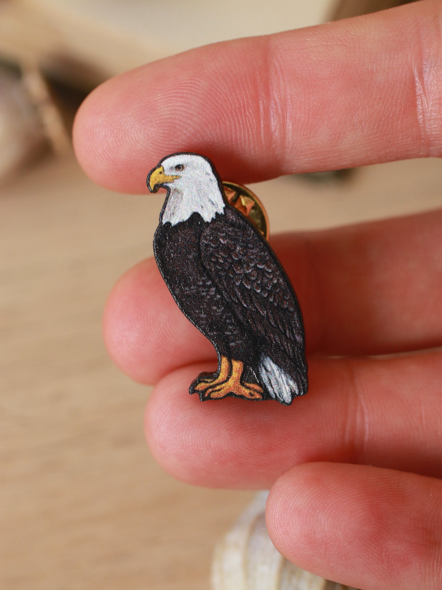 Bald eagle pin - wooden bald eagle brooch