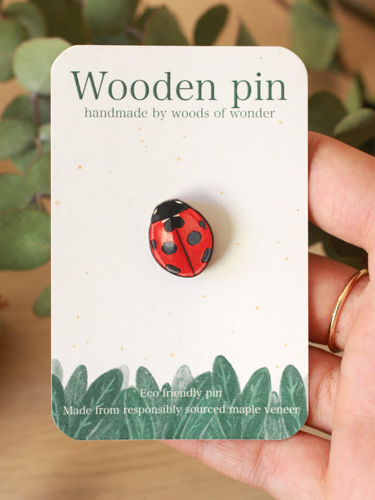 Ladybug pin - wooden ladybird brooch