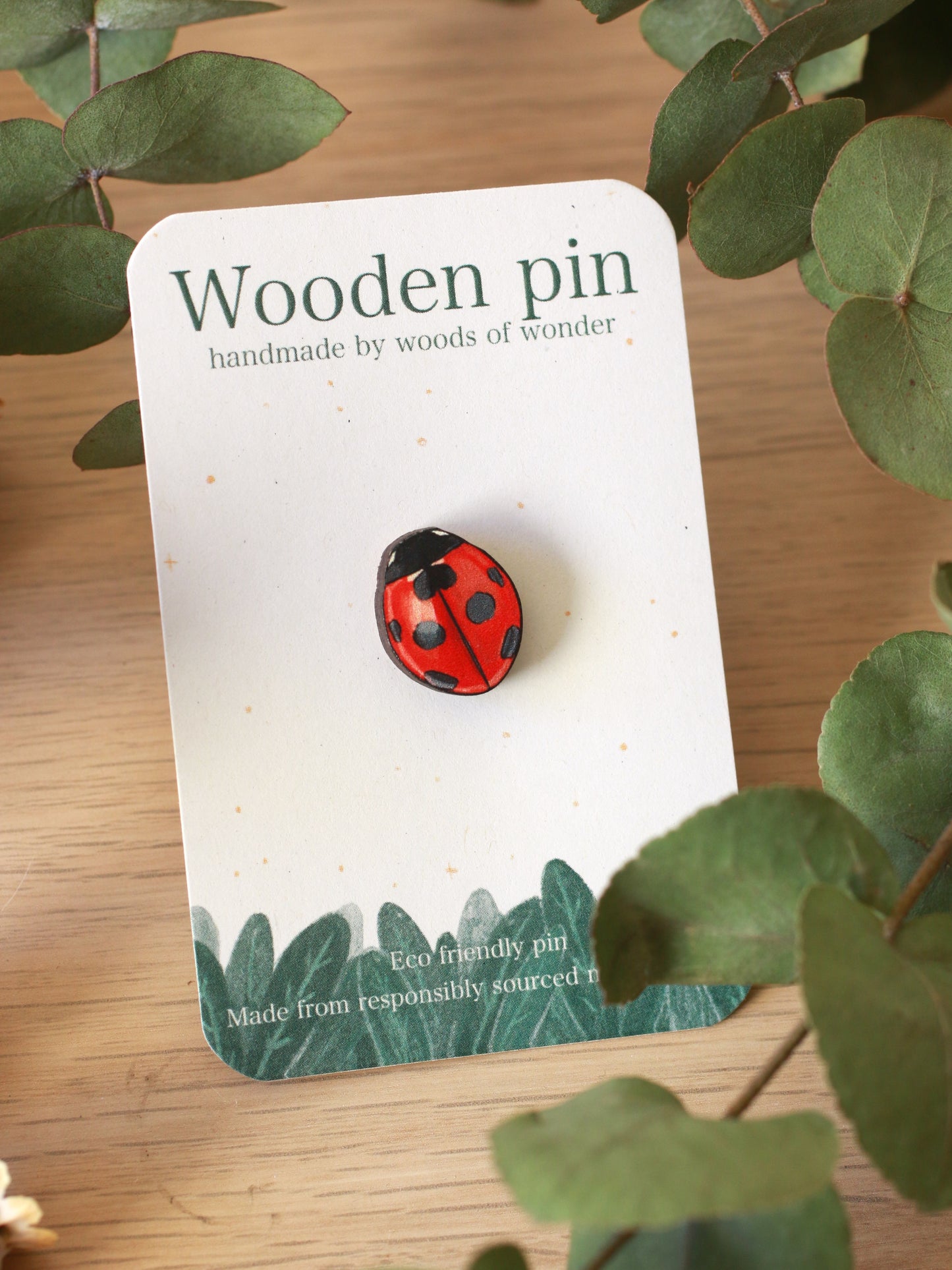 Ladybug pin - wooden ladybird brooch