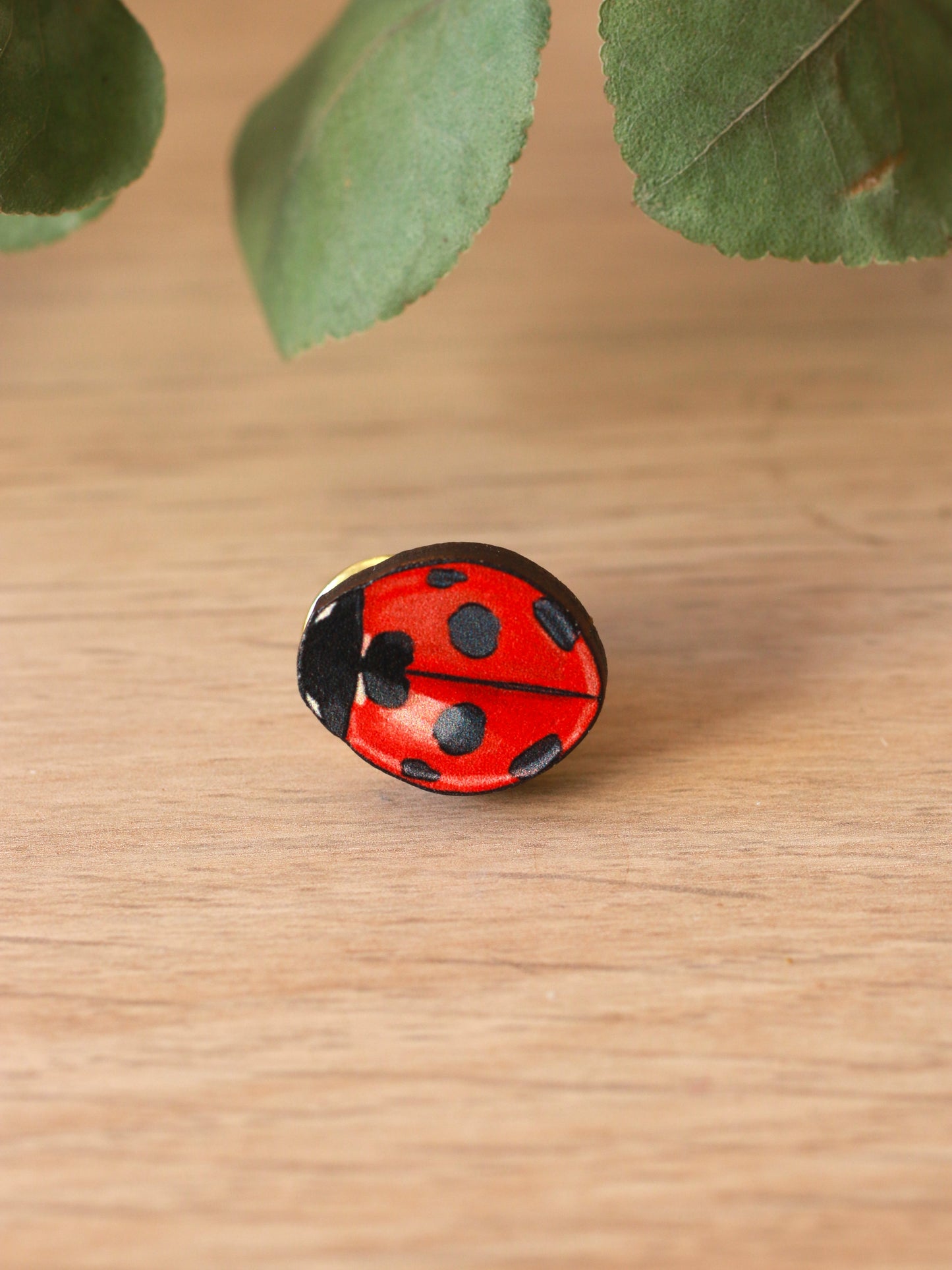 Ladybug pin - wooden ladybird brooch