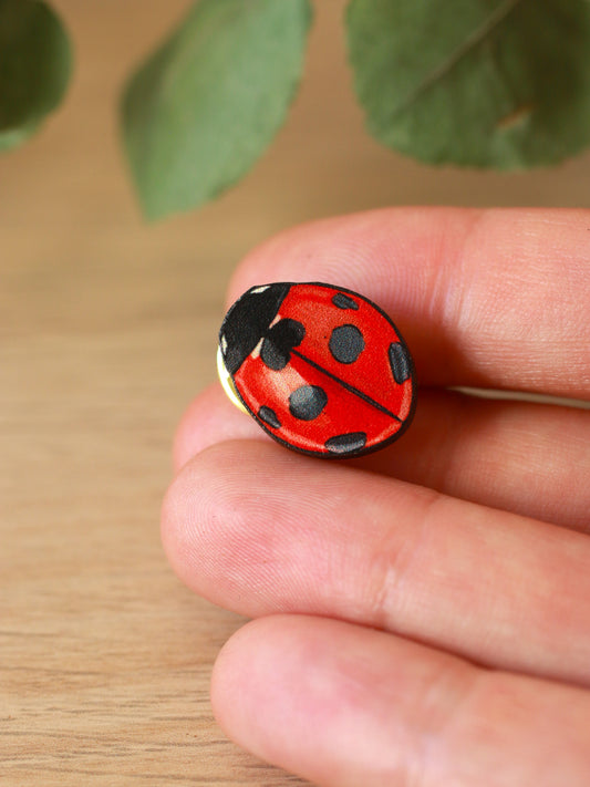 Ladybug pin - wooden ladybird brooch
