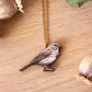 Song sparrow necklace - wooden bird pendant