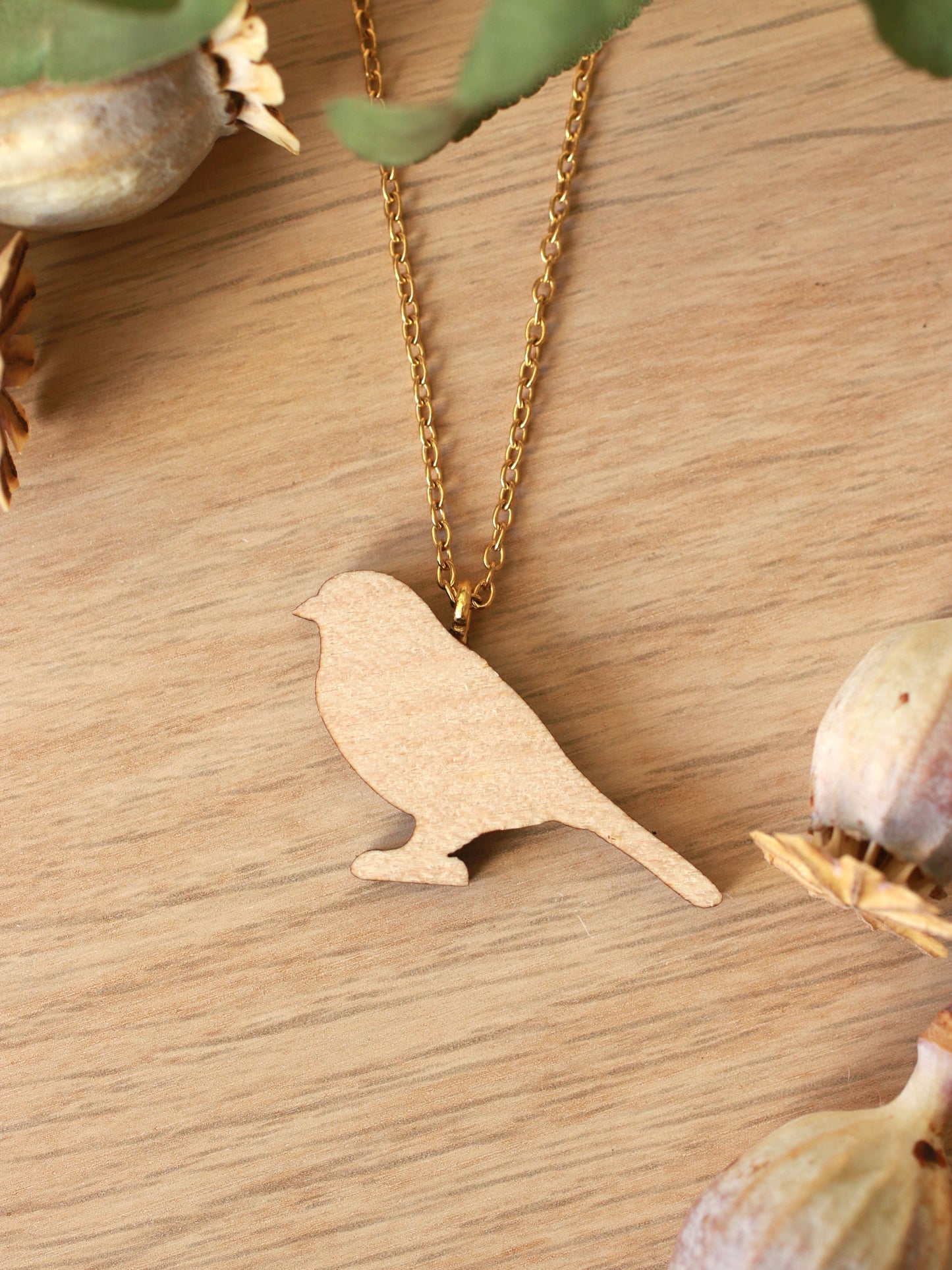 Song sparrow necklace - wooden bird pendant