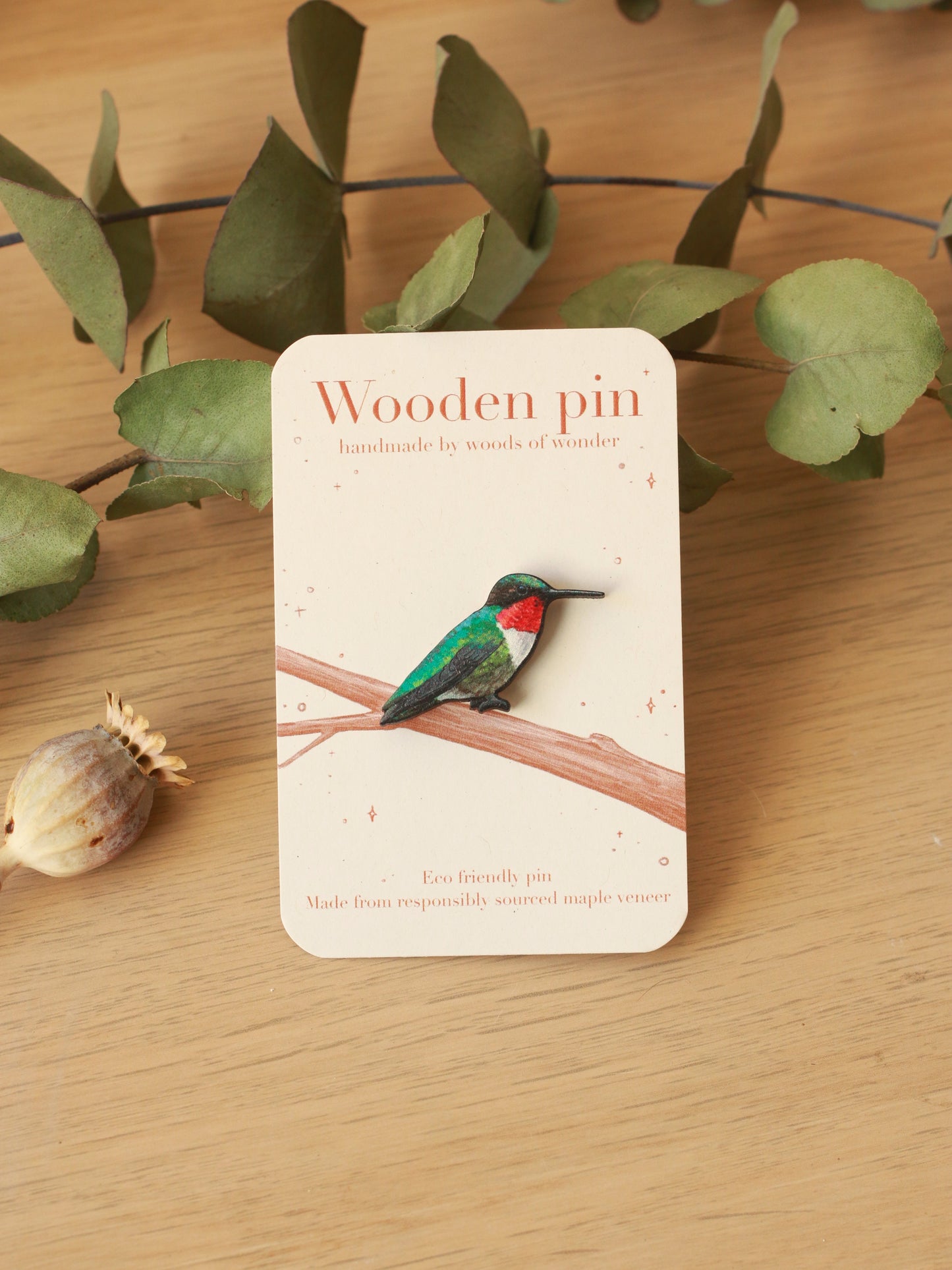 Hummingbird pin - Ruby throated hummingbird brooch