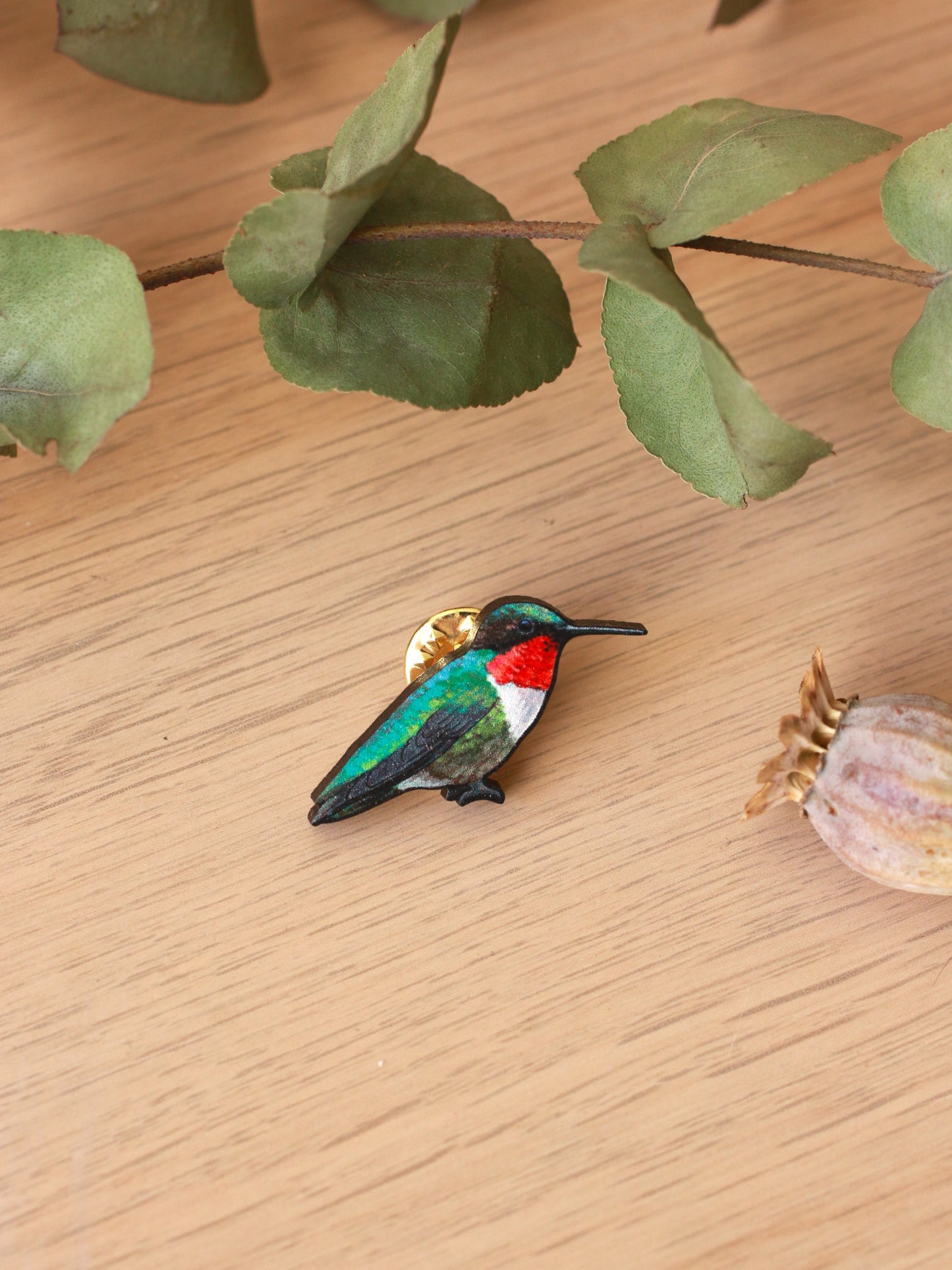 Hummingbird pin - Ruby throated hummingbird brooch