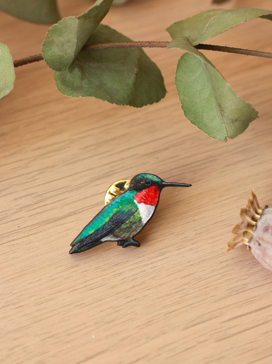 Hummingbird pin - Ruby throated hummingbird brooch