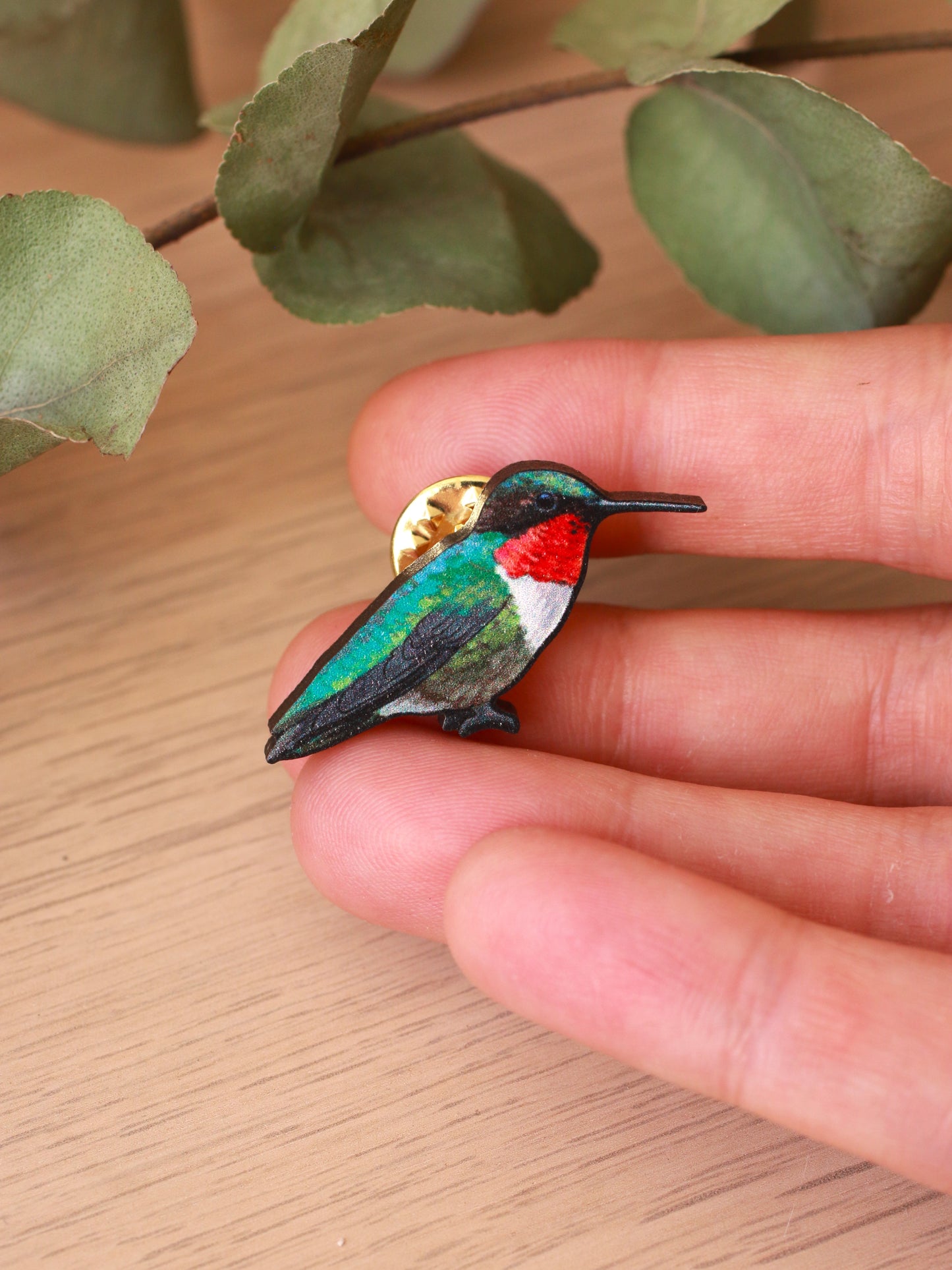 Hummingbird pin - Ruby throated hummingbird brooch