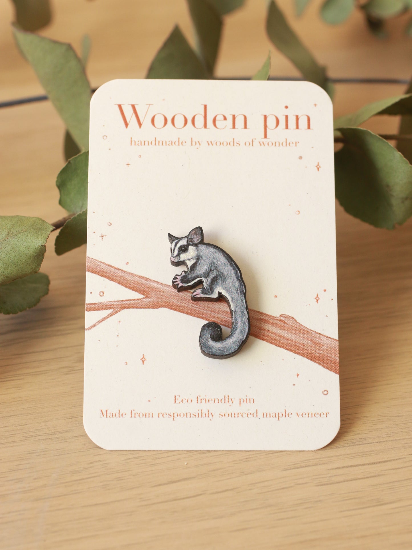 Sugar glider pin - Wooden pin