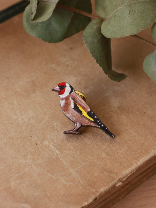 Goldfinch pin - wooden bird pin