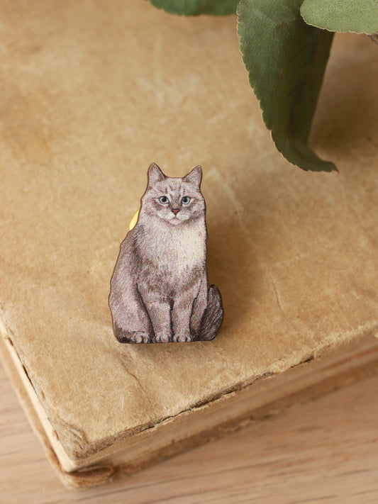 Siberian cat pin - wooden pin