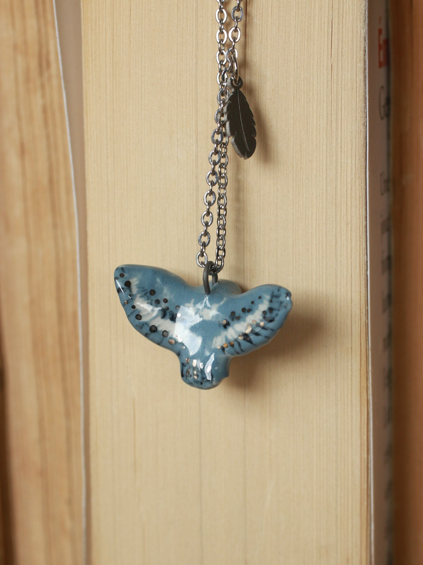 Great grey owl necklace with a feather charm