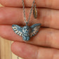 Great grey owl necklace with a feather charm