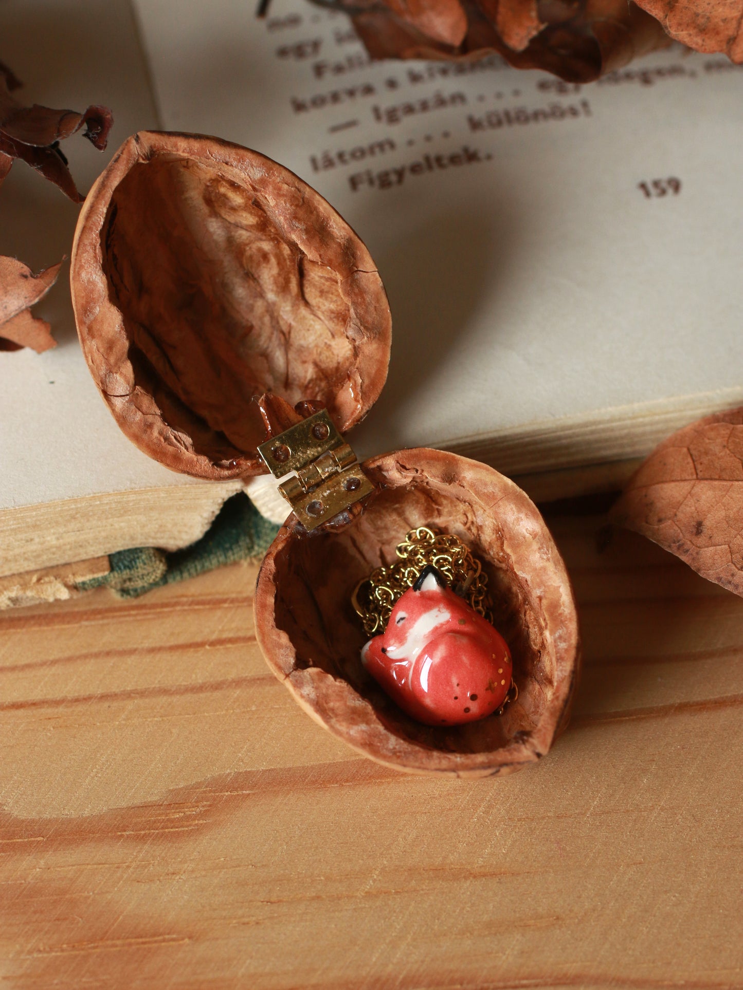 Sleeping Fox necklace in a walnut box