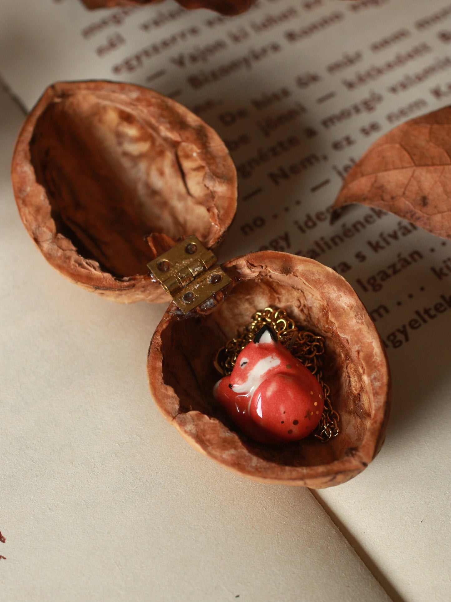 Sleeping Fox necklace in a walnut box