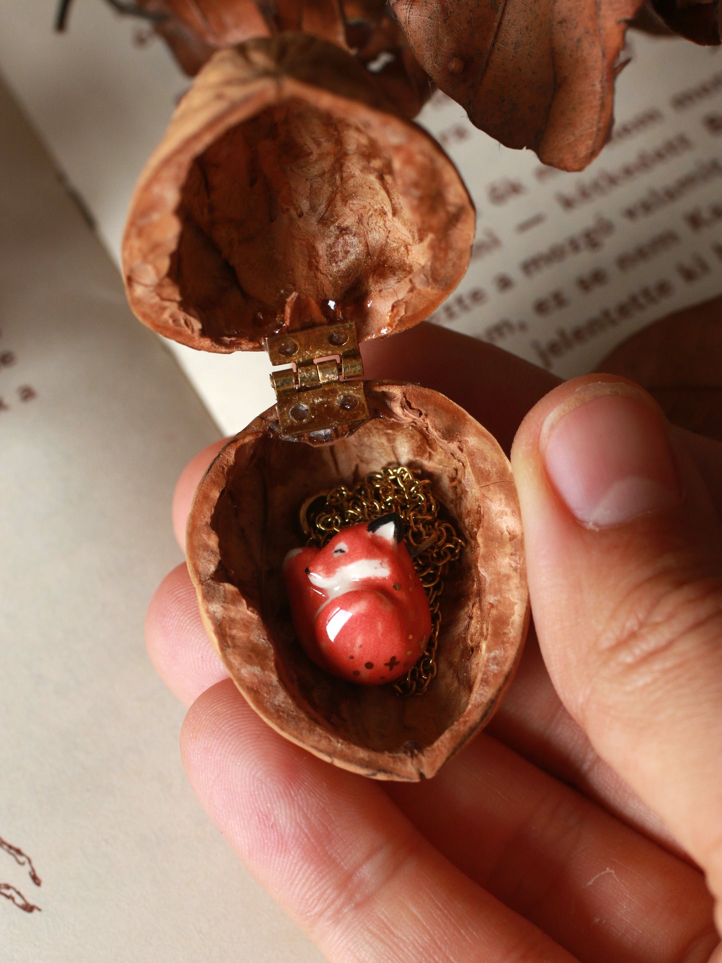 Sleeping Fox necklace in a walnut box