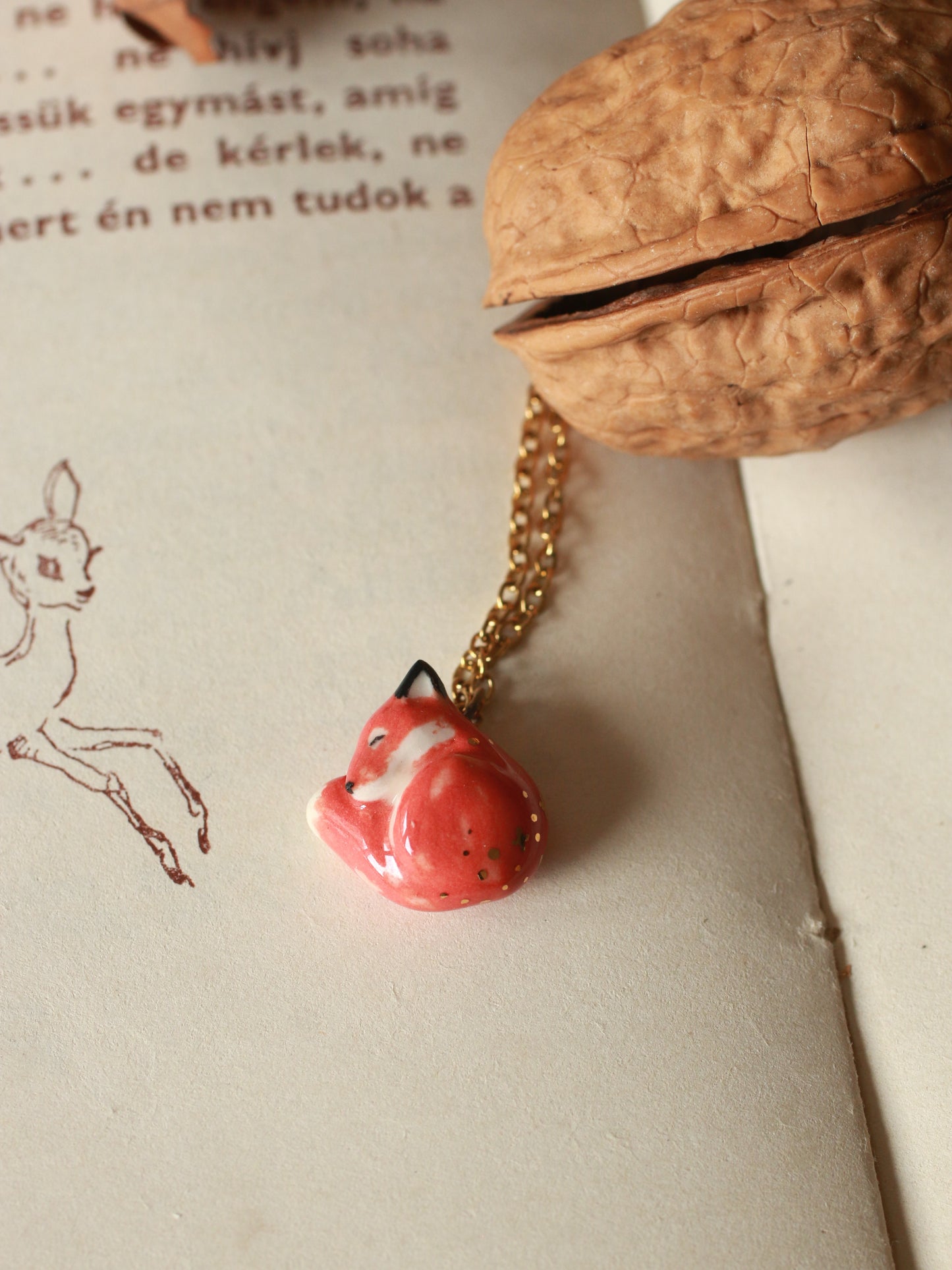 Sleeping Fox necklace in a walnut box