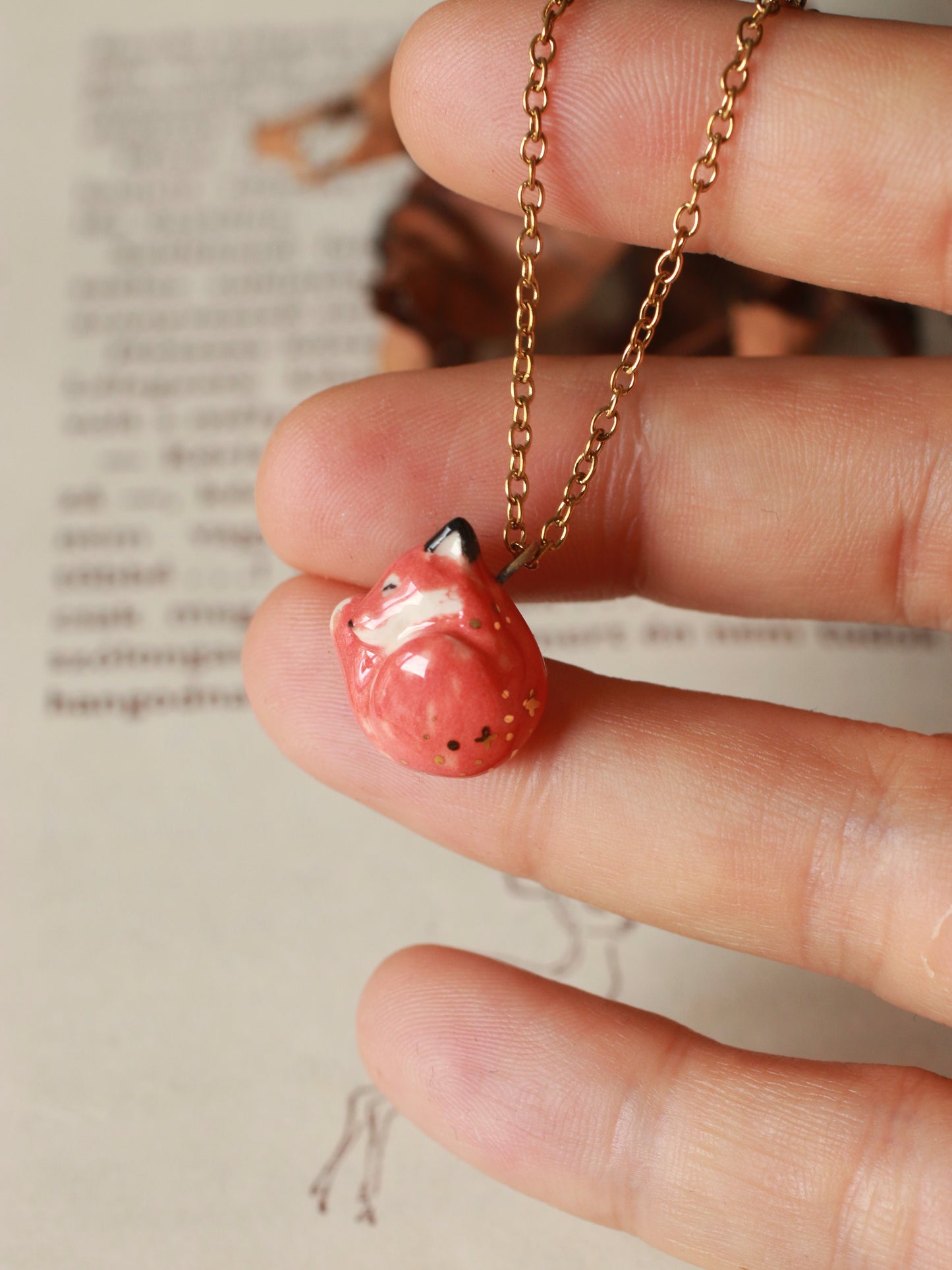 Sleeping Fox necklace in a walnut box