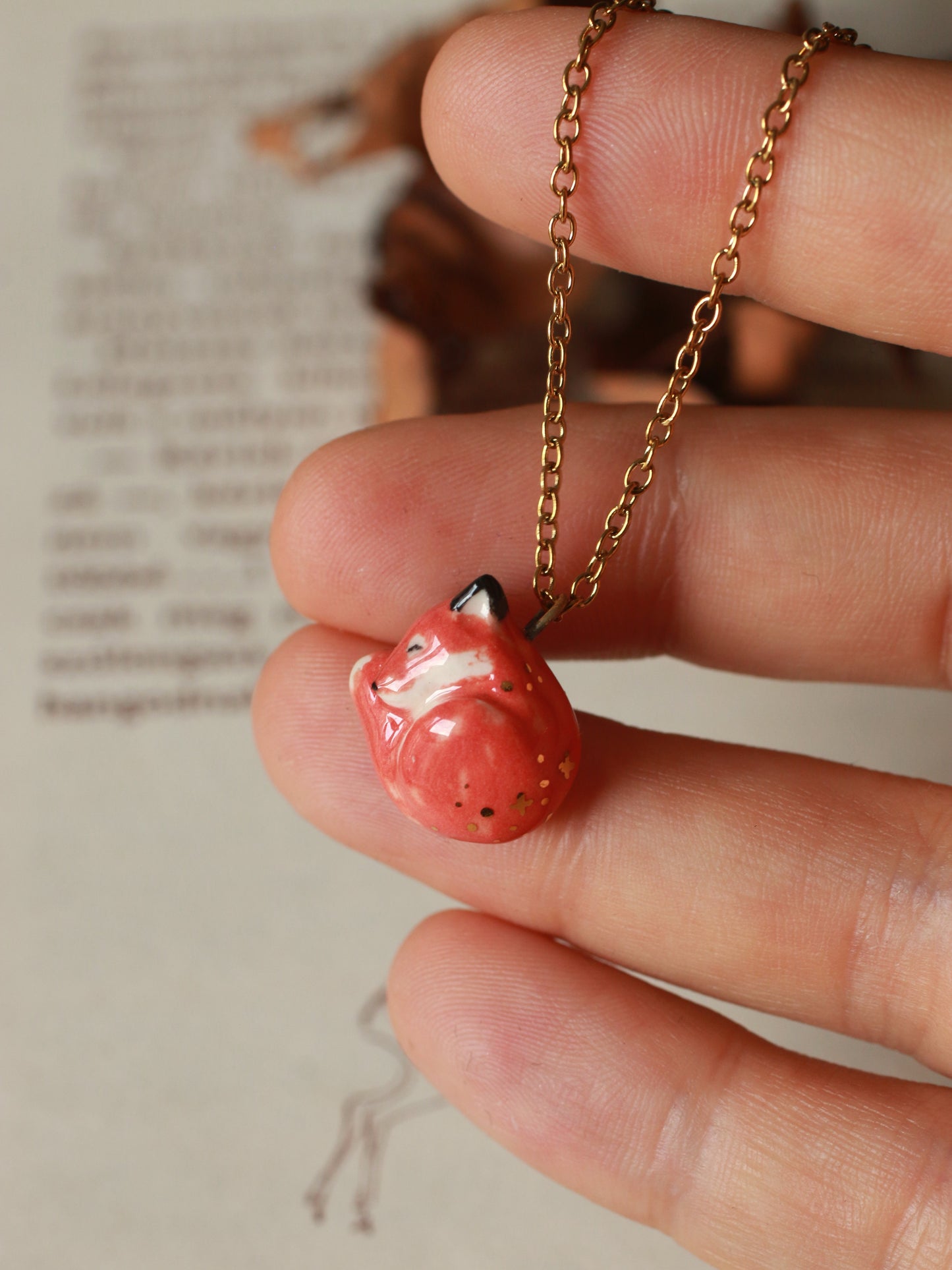 Sleeping Fox necklace in a walnut box