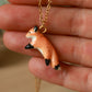 Ceramic jumping fox necklace - 22k gold details