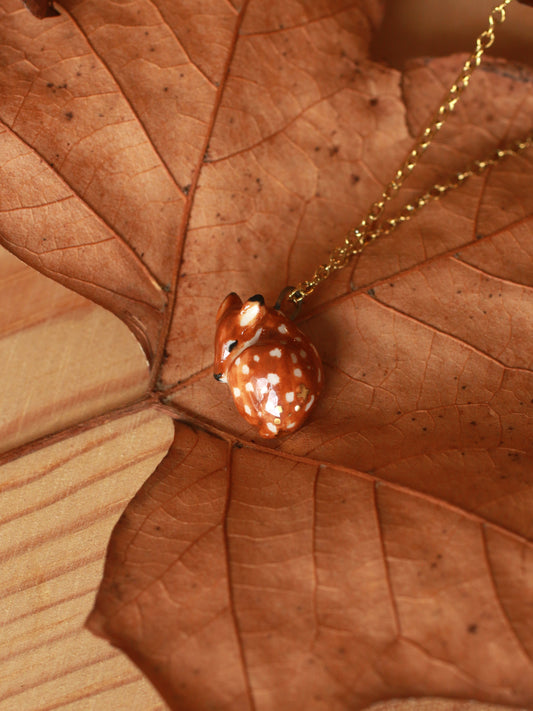 Sleeping Fawn necklace in a walnut box