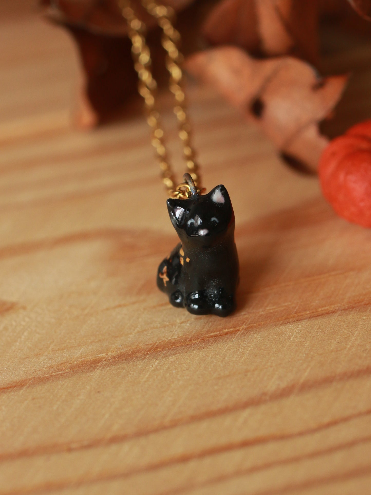 Tiny black cat necklace
