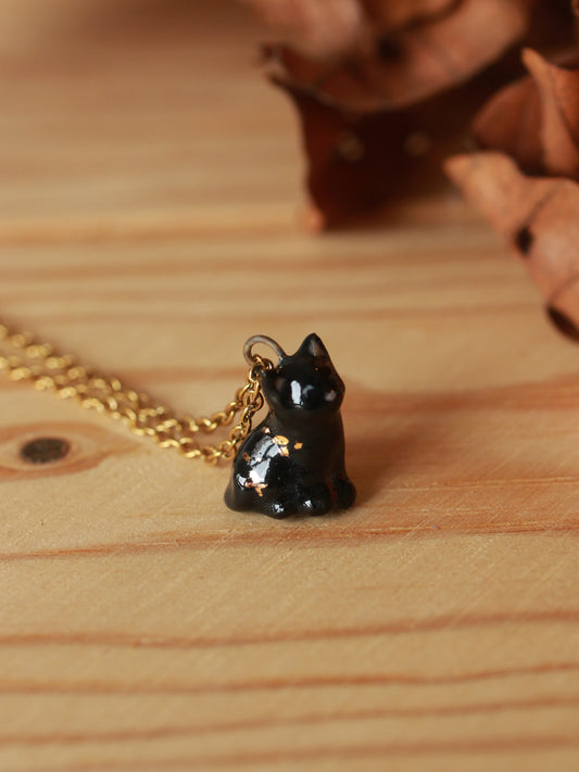 Tiny black cat necklace