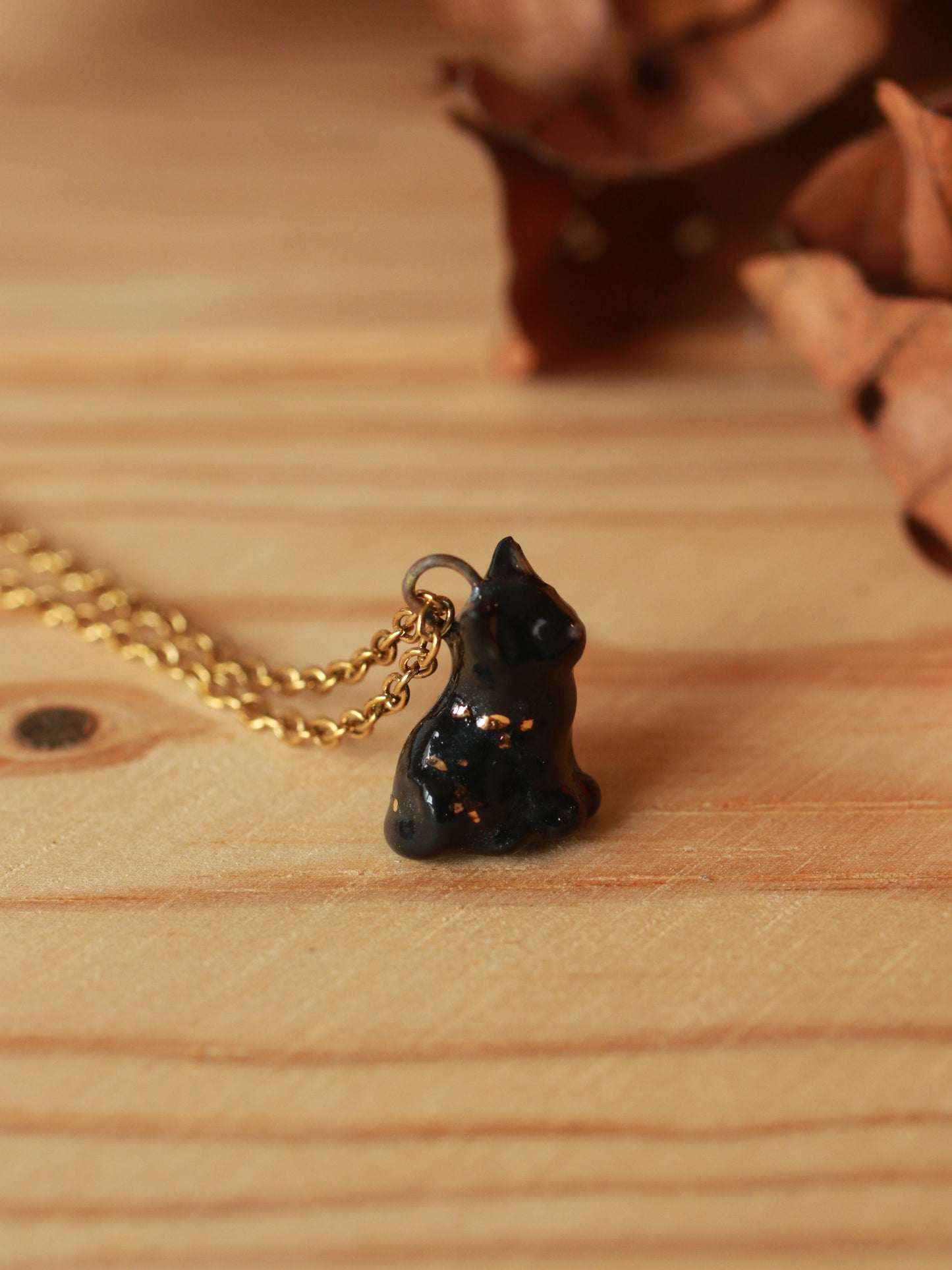 Tiny black cat necklace
