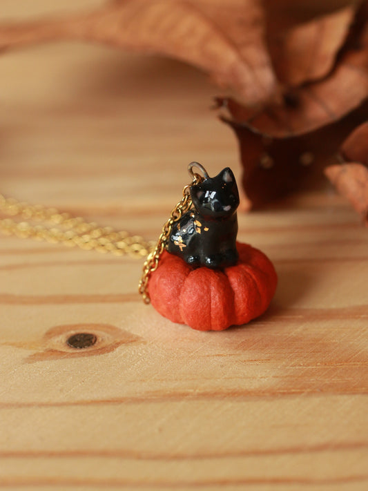 Tiny black cat necklace