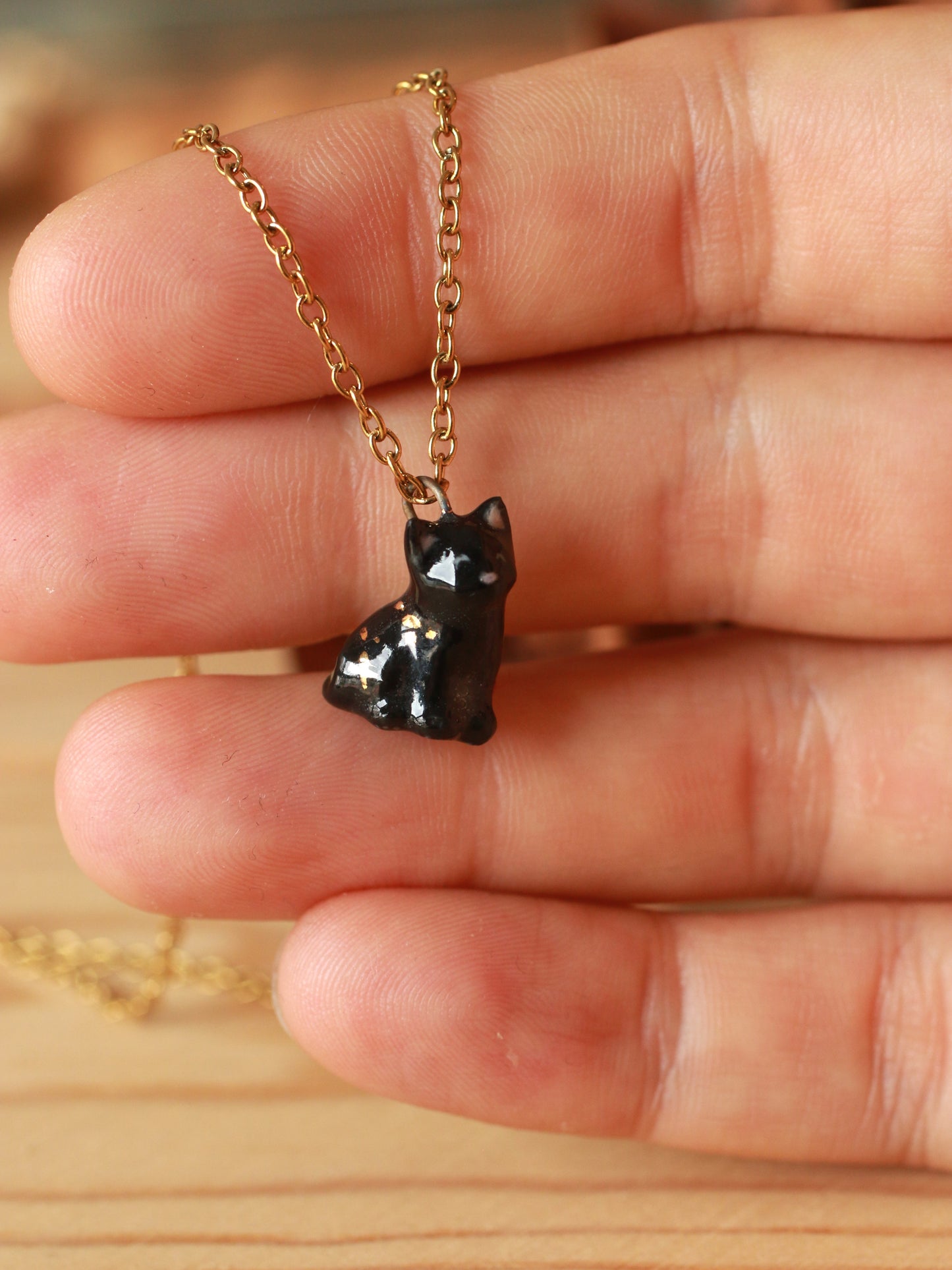 Tiny black cat necklace