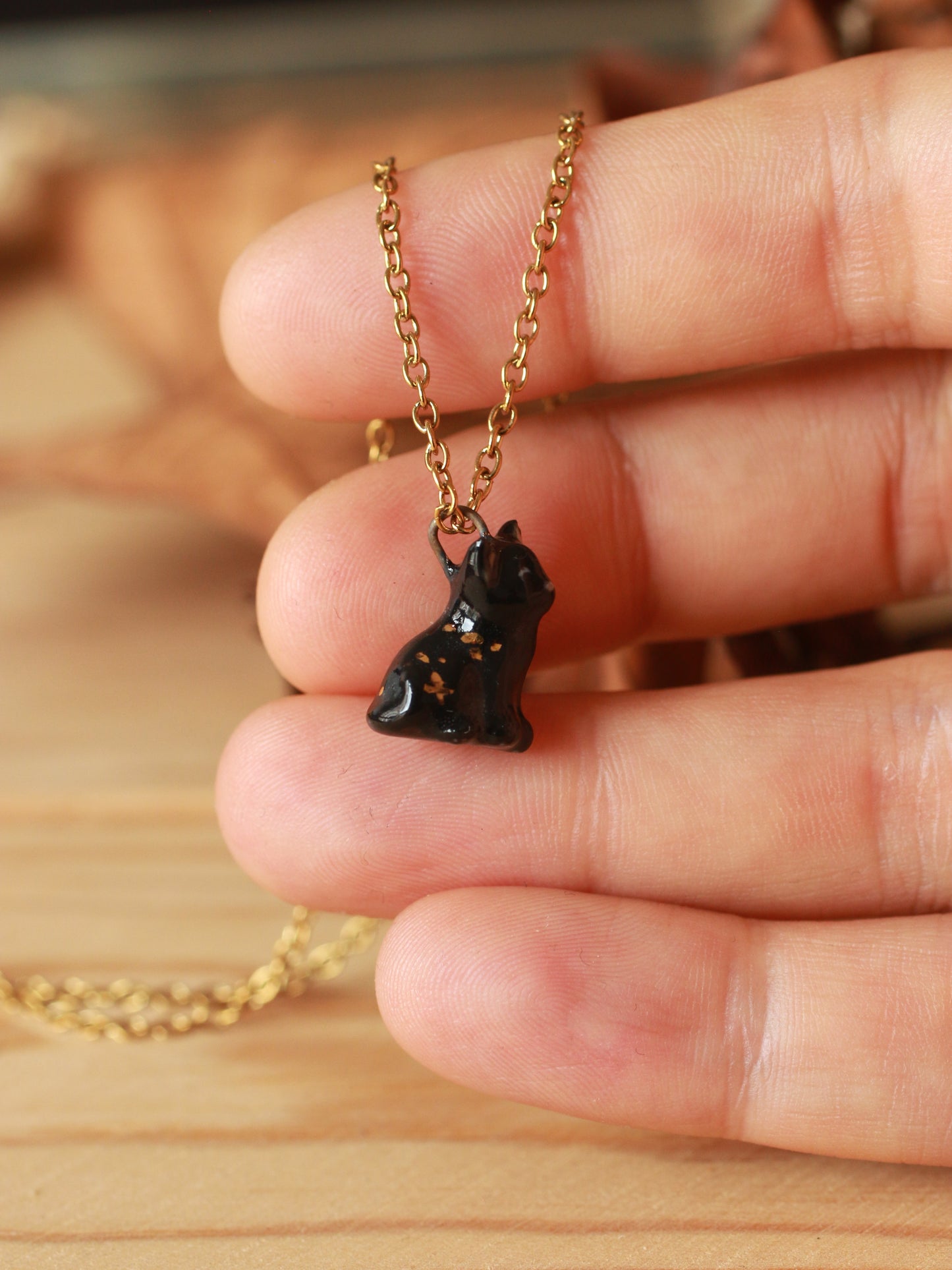Tiny black cat necklace