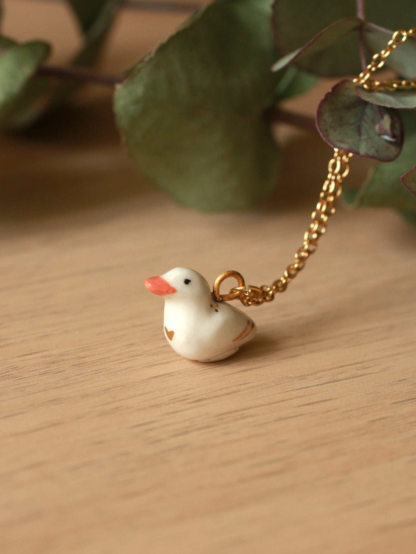 Ceramic Duck necklace - with 22k gold details