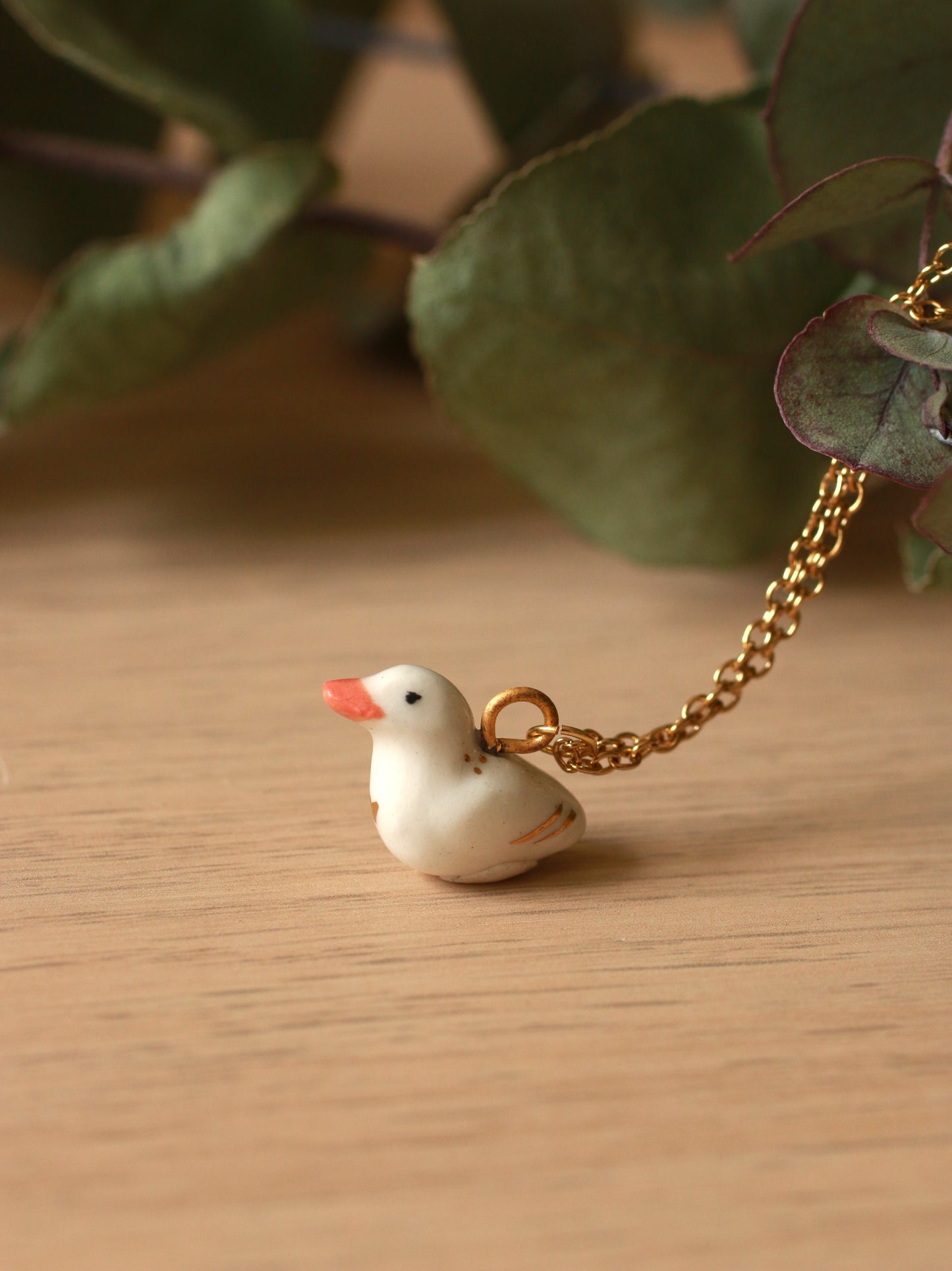 Ceramic Duck necklace - with 22k gold details