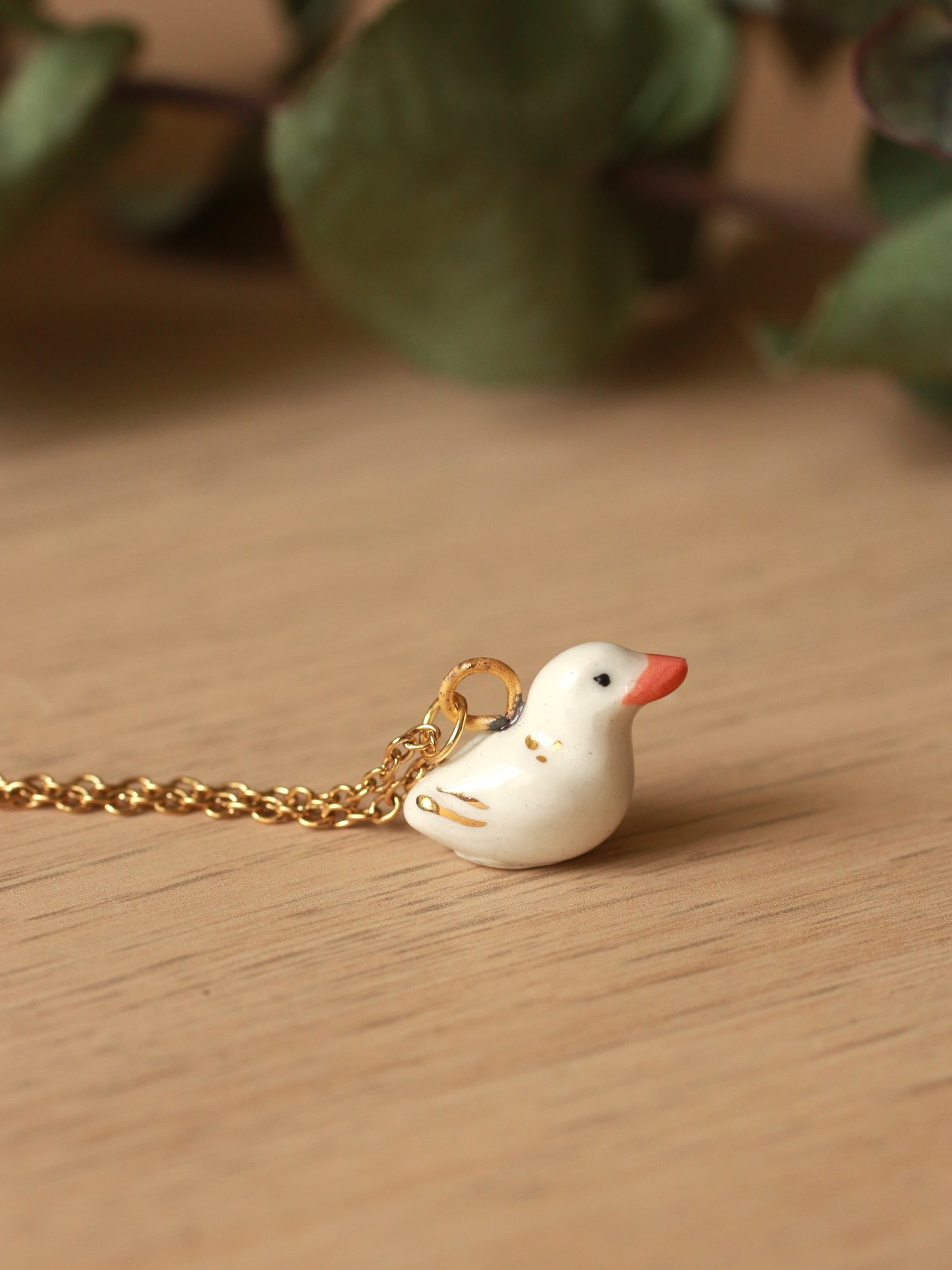 Ceramic Duck necklace - with 22k gold details