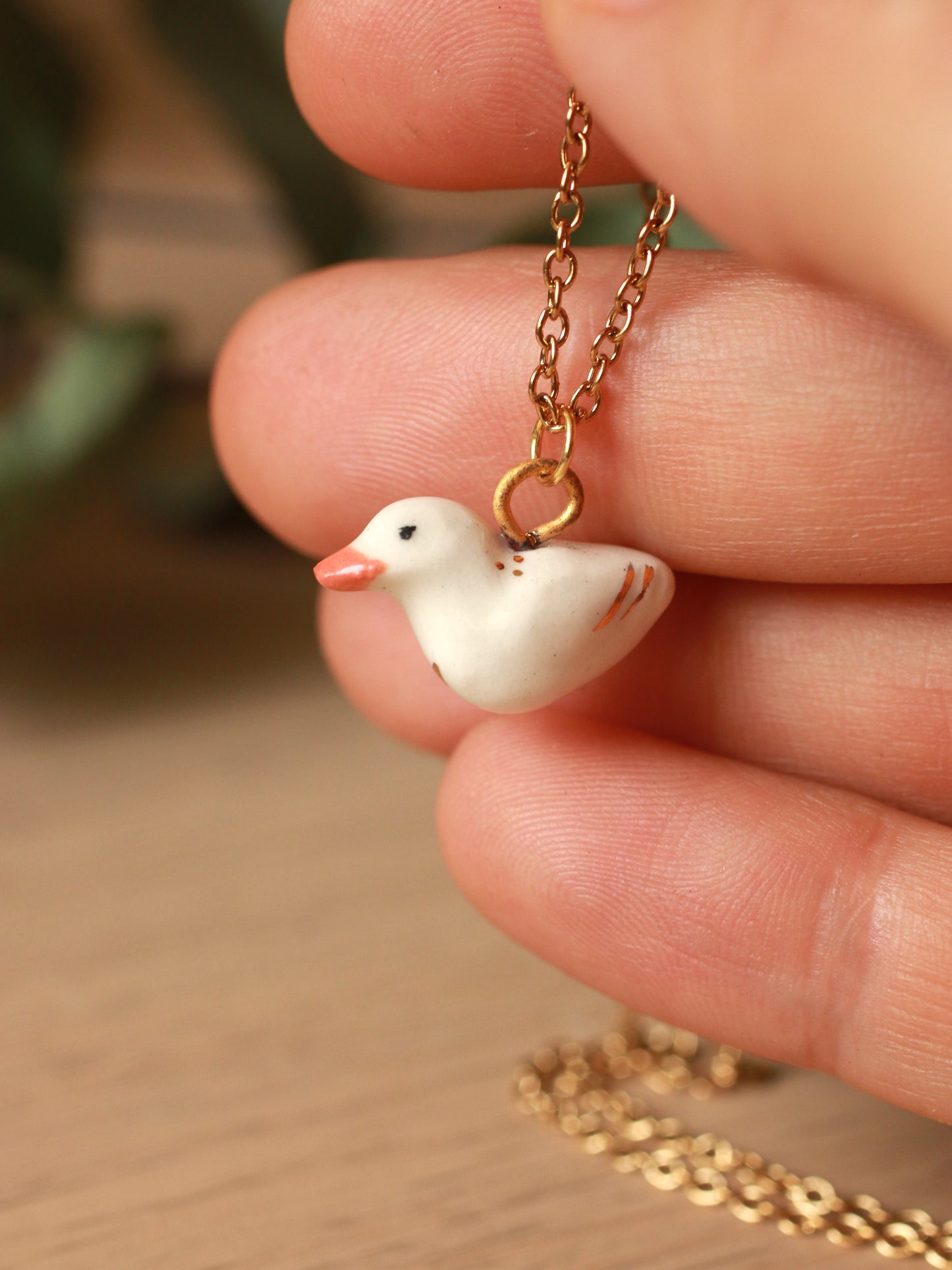 Ceramic Duck necklace - with 22k gold details