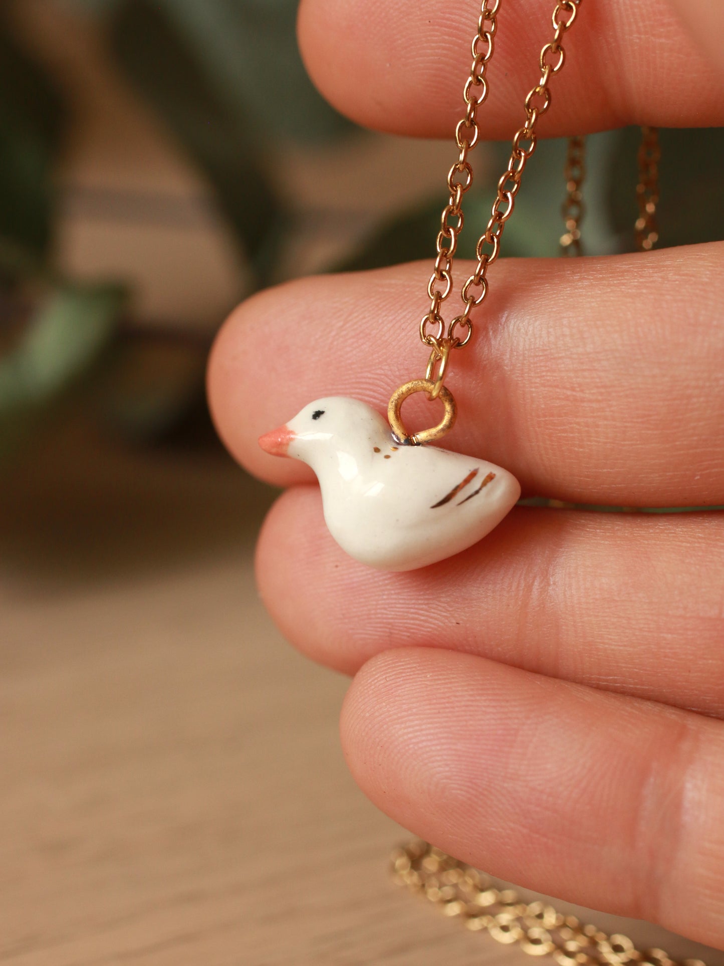 Ceramic Duck necklace - with 22k gold details