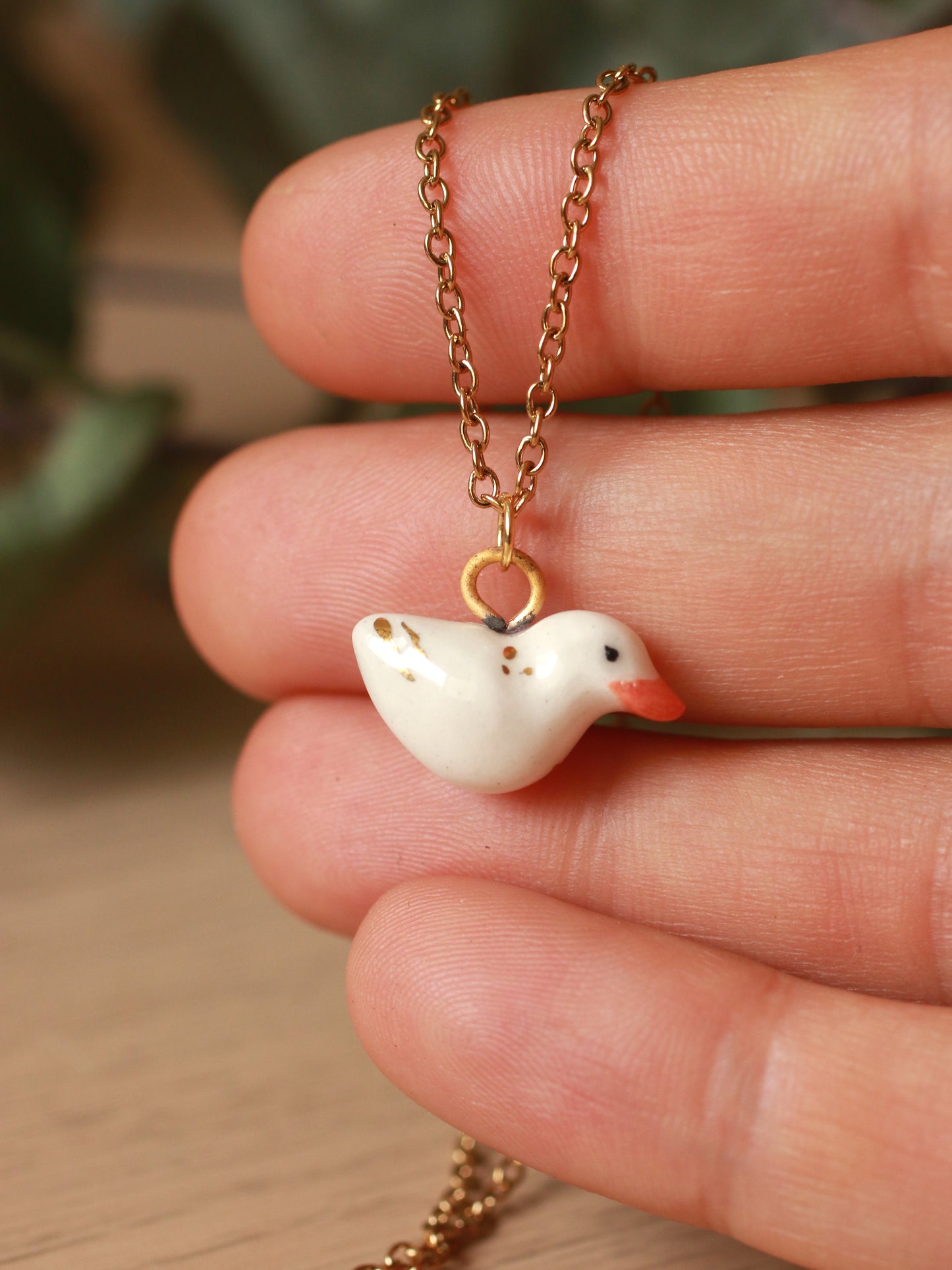 Ceramic Duck necklace - with 22k gold details