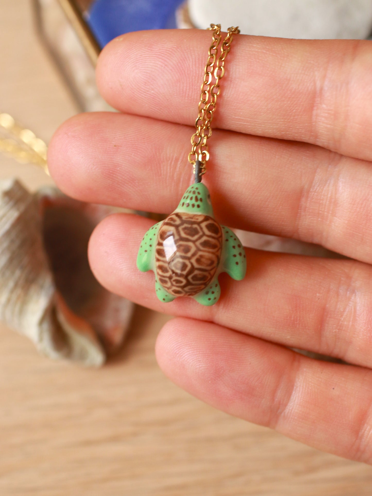 Ceramic green sea turtle necklace